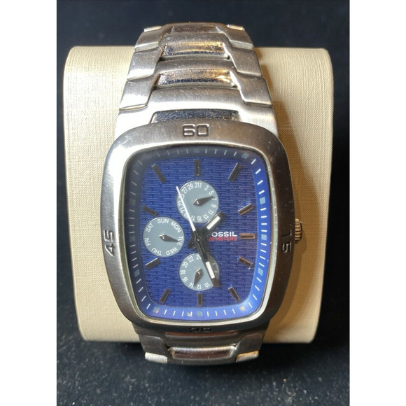 Men's Casual Stainless Steel Fossil Blue Rectangle Day Week, Month Watch Ch2434 - Picture 2 of 16
